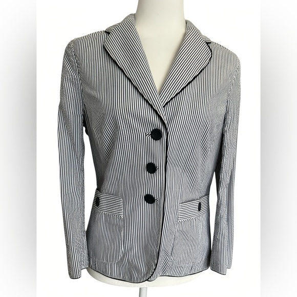 Banana Republic Seersucker Blazer Sz 6 Blue White Stripe Preppy  Jacket NWT - Picture 1 of 11